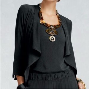 CAbi Black L La Carte Minimalist‎ Cardigan Wrap Belted Jacket #418 Sz L